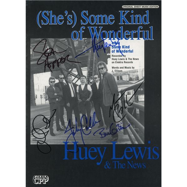Huey Lewis and the News signed music sheet