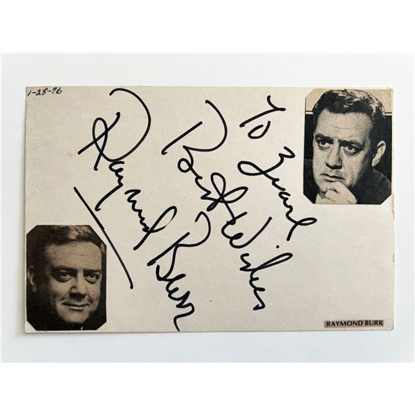 Perry Mason Raymond Burr signed note