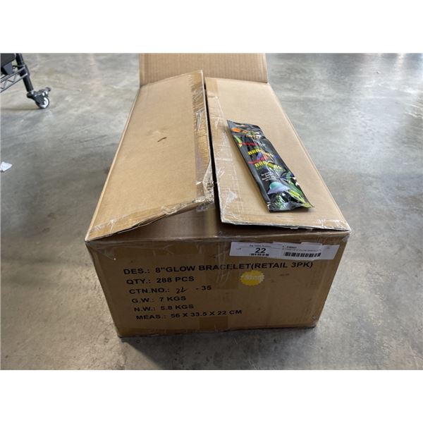 NEW CASE OF 8" GLOW BRACELET'S, ORANGE, APPROX 288 3-PACKS, 864 TOTAL
