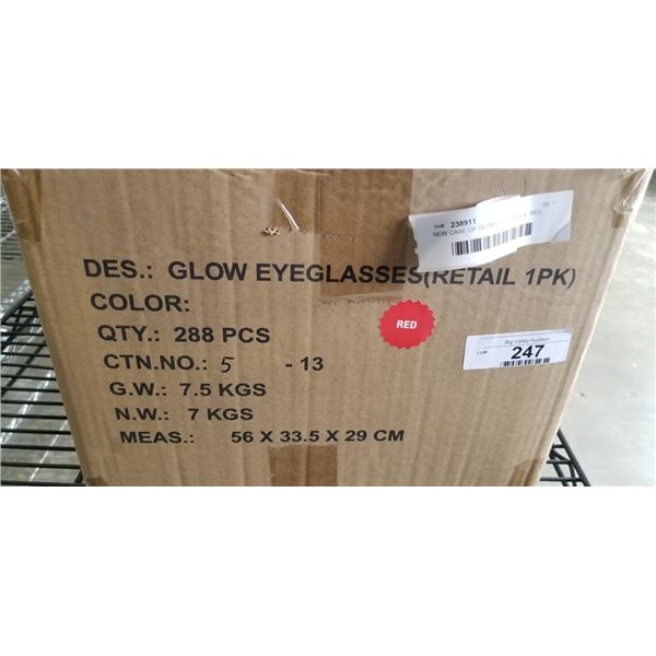NEW CASE OF GLOW EYELGASSES, RED, APPROX 288 PER CASE