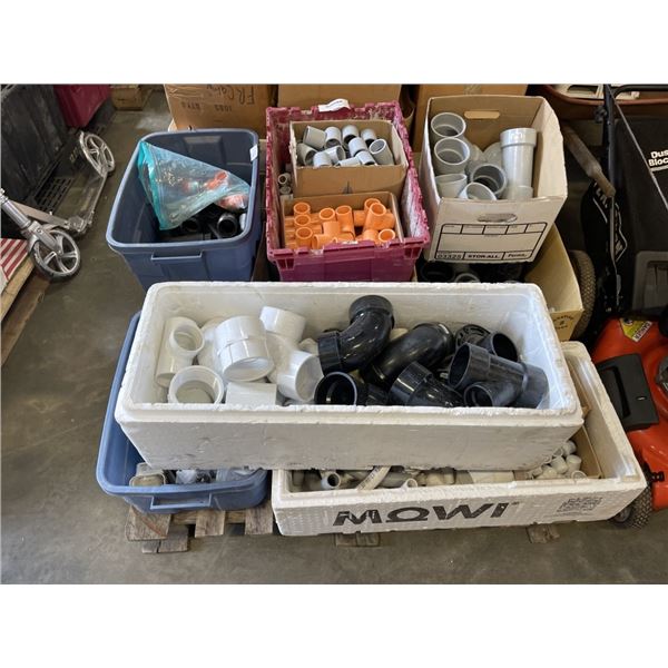PALLET OF NEW PEX PLUMBING CONNECTIONS, 1", 2" 3" AND 4"