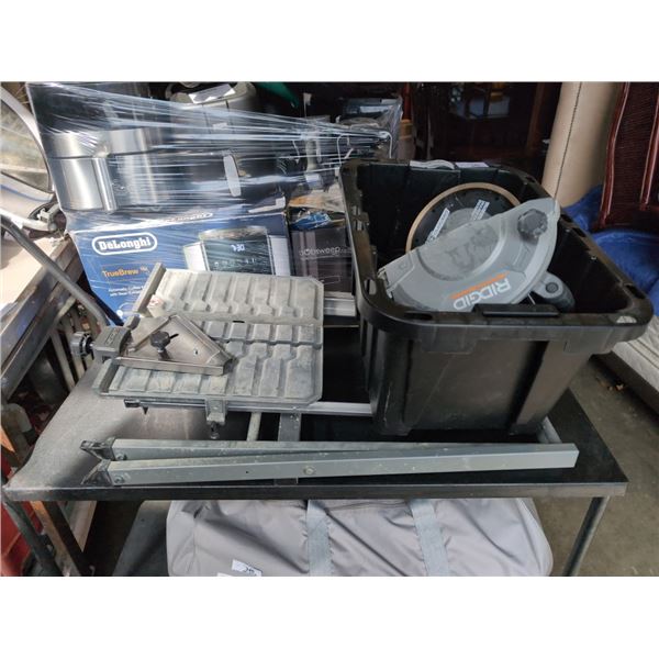 RIDGID TILE CUTTER WITH STAND, NEEDS HARDWARE TO FINSH ASEMBLY