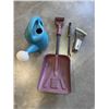 Image 2 : BUNDLE OF RAKES, PUSH BROOMS, WATERING CAN  AND SHOVEL