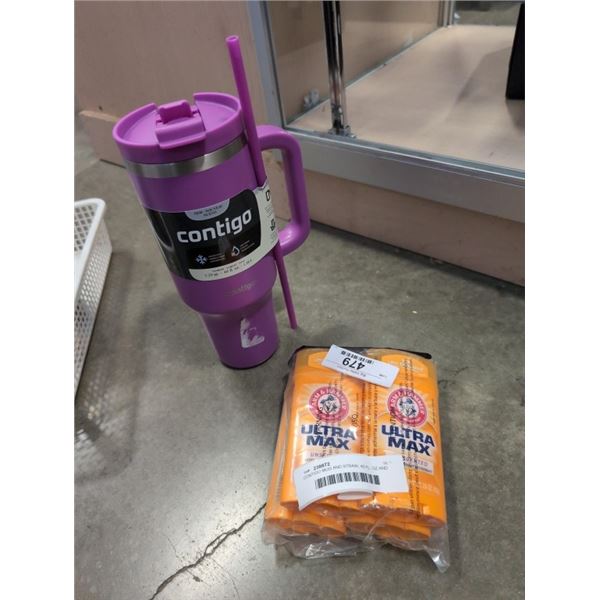 CONTIGO MUG AND STRAW, 40 FL. OZ AND 4 PACK ARM AND HAMMER UNSCENTED DEODORANT