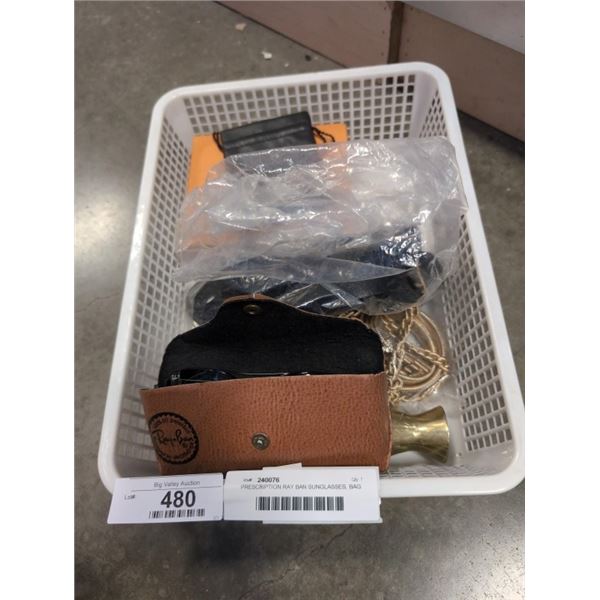 PRESCRIPTION RAY BAN SUNGLASSES, BAG OF BELTS AND COLLECTIBLES
