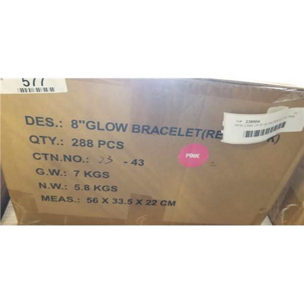NEW CASE OF 8" GLOW BRACELET'S, PINK, APPROX 288 3-PACKS, 864 TOTAL