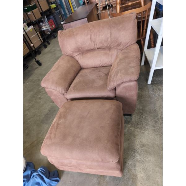 BROWN FABRIC LIVING ROOM CHAIR AND MATCHING OTTOMAN, VERY CLEAN GOOD CONDITION