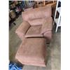 Image 1 : BROWN FABRIC LIVING ROOM CHAIR AND MATCHING OTTOMAN, VERY CLEAN GOOD CONDITION