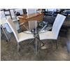 Image 1 : GLASS TOP METAL BASE TABLE WITH 2 WHITE LEATHER CHAIRS