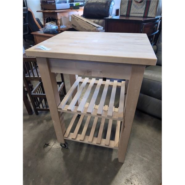 BUTCHER BLOCK TOP ROLLING KITCHEN CART