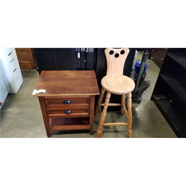 MISSION OAK NIGHTSTAND WITH STOOL
