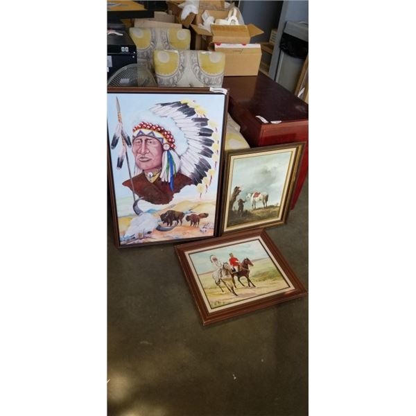 3 WESTERN FRAMED OIL ON CANVAS
