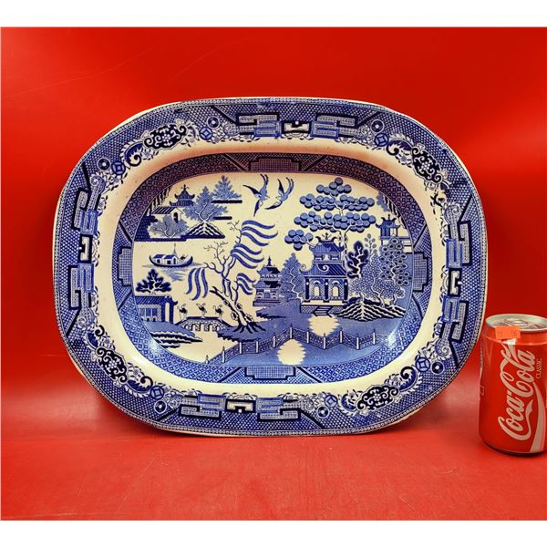 19th Century D & S Staffordshire Blue Willow Platter