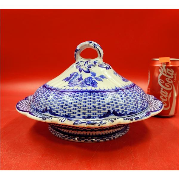 Victorian Ruskin Cauldon Blue Serving Bowl