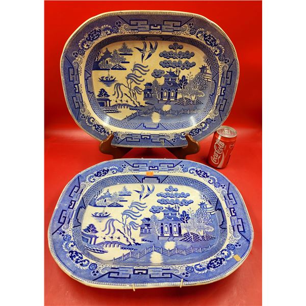 1890 & 1891 Staffordshire Victorian Blue Willow China Platters