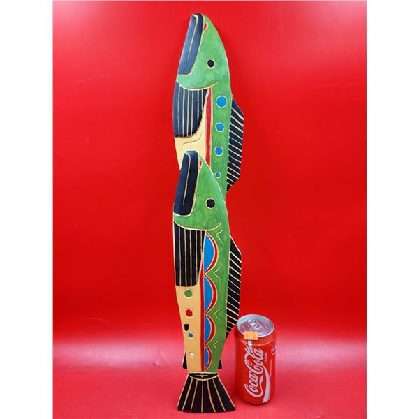 Hand Crafted Wooden First Nations Fish "The Run" By Vern Pascah Made In Mt. Currie B.C