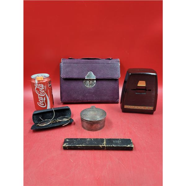 Antique Glasses, Slide Viewer, Pill/Trinket Box & Collectible Lot