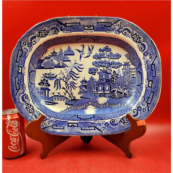 18th Century Staffordshire Victorian Blue Willow Stone China Platter