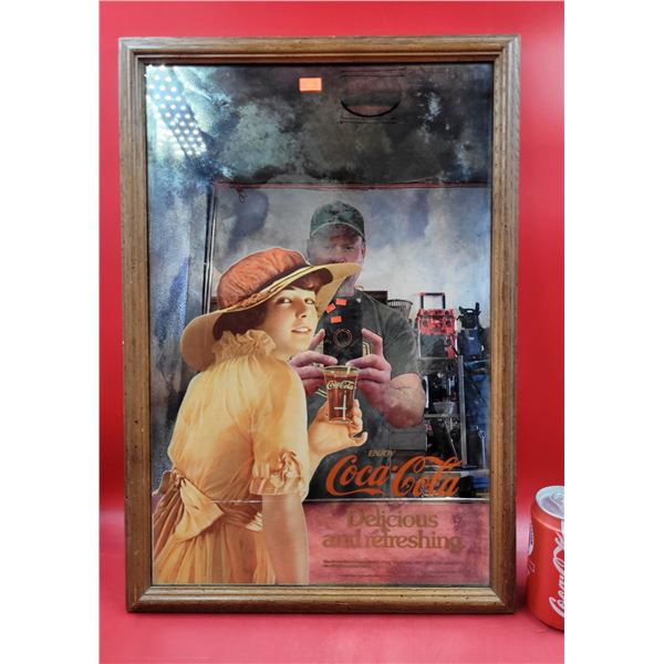 VTG Wooden Framed Coca-Cola Advertising Mirror