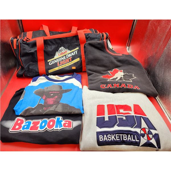 Labatt Genuine Draft Light Beer Advertising Bag, Team Canada, USA Basketball Sweaters & Clothing Lot