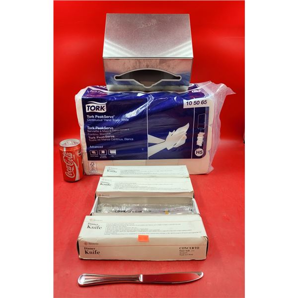 Scott Napkin Holder, Tork Hand Towels & Dinner Cutlery Knives