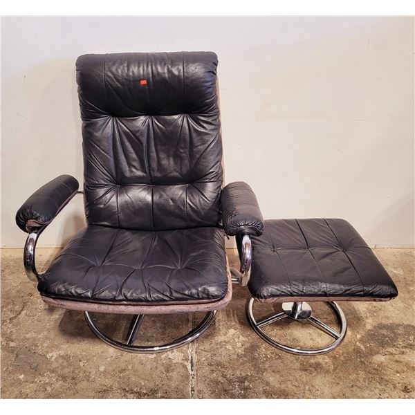 MCM Black Lounge Chair & Ottoman