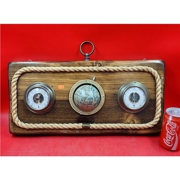 VTG Wooden Barometer, Thermometer & Hygrometer w/ Decorative Globe