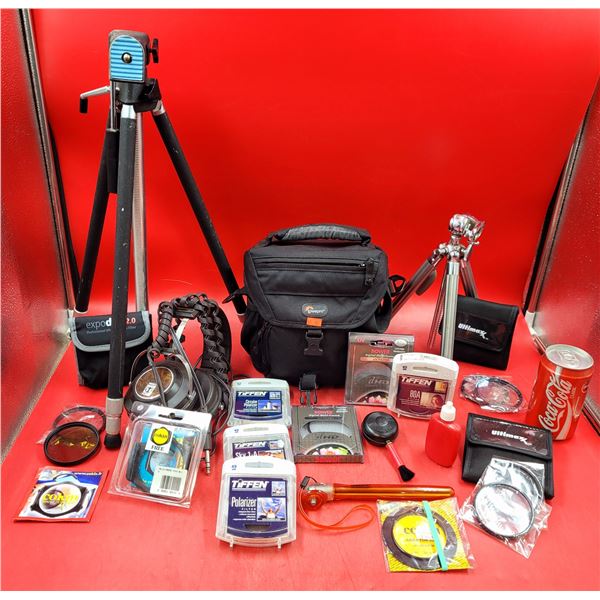 Tripods, Cords, Camera Accessories, Cases & Electronics Lot
