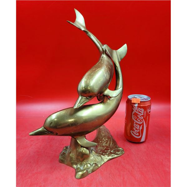 Brass Mother & Baby Dolphin Sculpture Statue