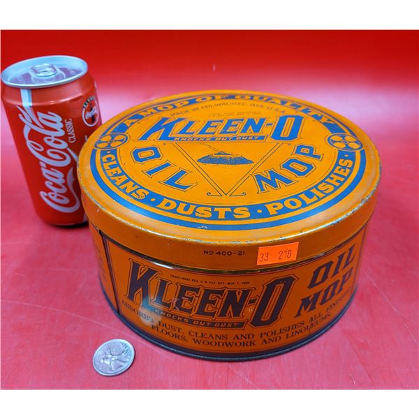 Antique 1920's Original Kleen-O-Oil Mop Tin