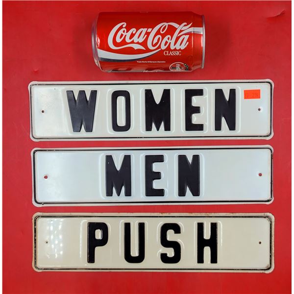 NOS Embossed Men, Women & Push Tin Signs - 3" x 12"