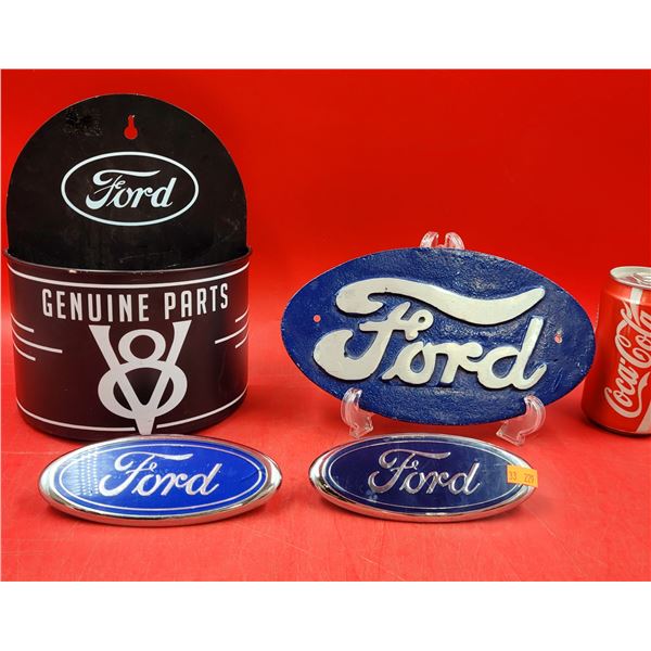 Ford Genuine Parts Wall Tray Ford Metal Plaque & 2 Ford Emblems