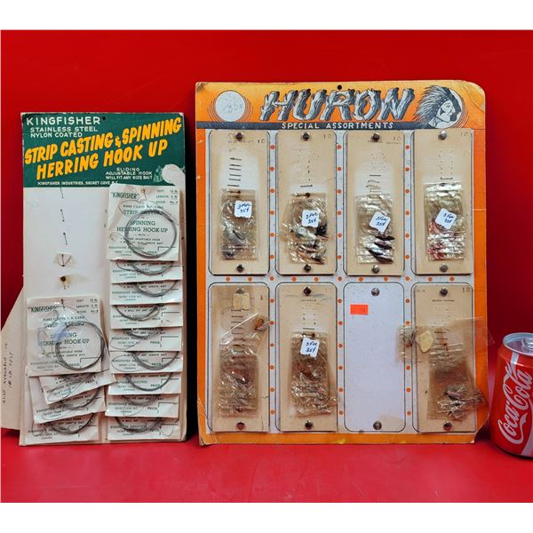 VTG NOS Kingfisher Stainless Steel Herring Hook-Ups & Assorted Huron Flies