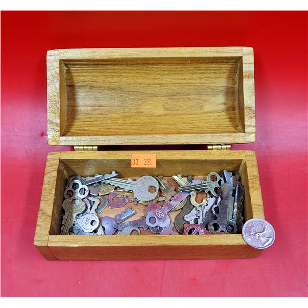 Wooden Box Of Keys & Skeleton Keys