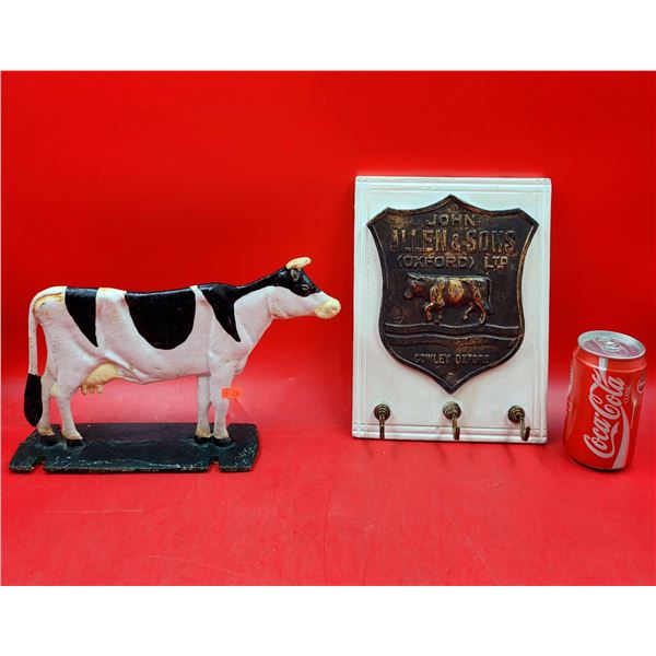 John Allen & Sons (Oxford) Ltd. Plaque, Key Holder & VTG Cast Iron Door Stop (Cow)