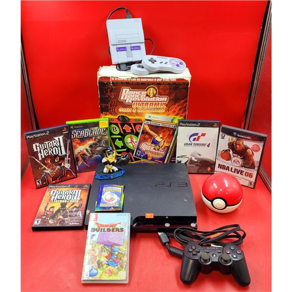 Super Nintendo Entertainment System w/ Controller, PS3 w/ Controller & Video Games Lot