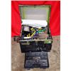 Image 1 : Heavy Metal Container Of Misc. Tools, Cords & Hardware Including Socket Set