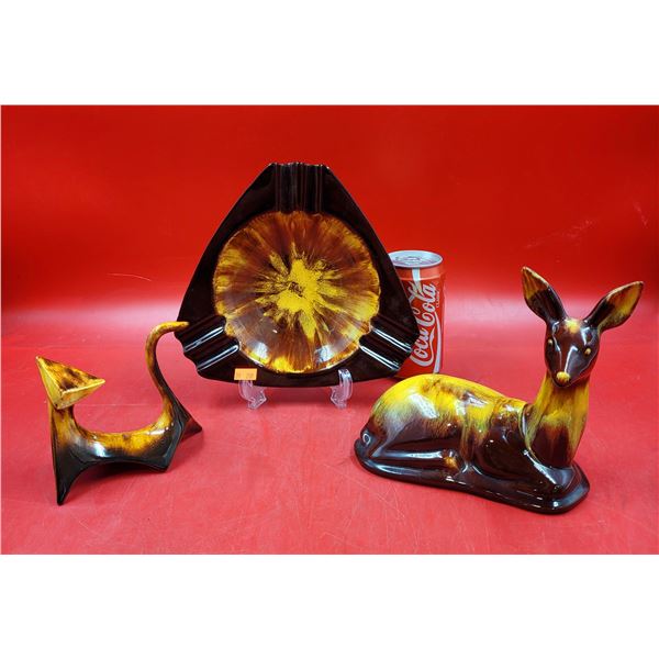 Blue Mountain Pottery Ashtray, Deer & Cat Made In Canada