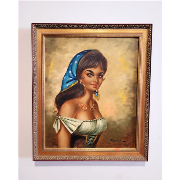 Framed & Signed Portrait Oil Painting