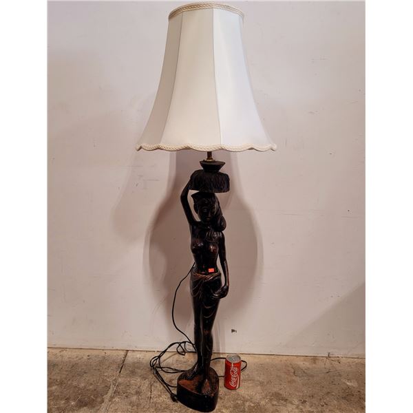 VTG Wooden Carved Figurine Floor Lamp
