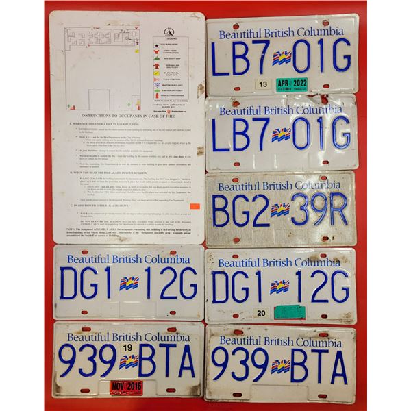 British Columbia License Plates & In Case of Fire Sign