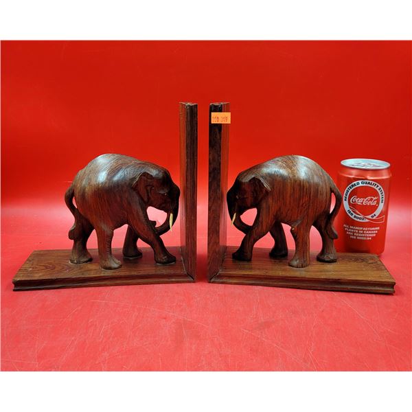 Pair Of Wooden Elephant Bookends