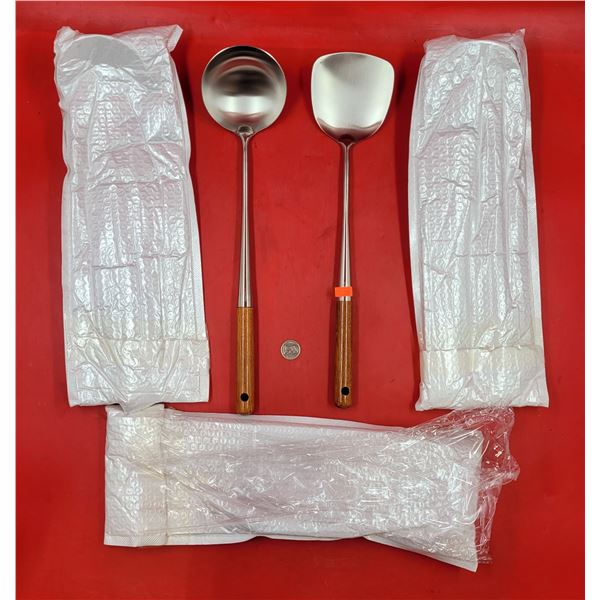 3 Sets Of Stainless Steel Wooden Handle Spatula & Ladles