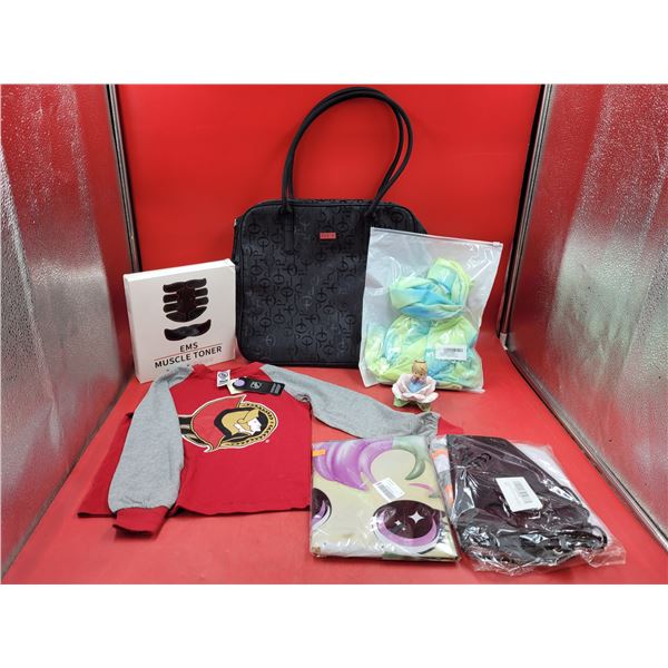 Miscellaneous Lot w/ Shark Floatie, OPI Bag, EMS Muscle Toner, NHL Children's Shirt, & More