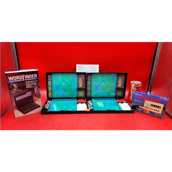 Battleship Game, Radio Shack Black Jack, & WordFinder Dictionary/Thesaurus
