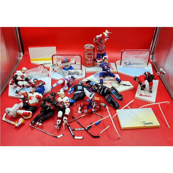 Assorted Hockey Action Figures, Stands, & Nets