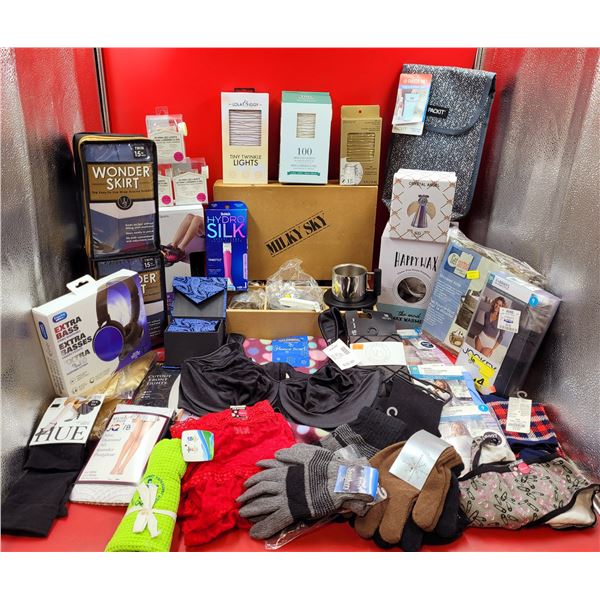 Miscellaneous Lot w/ Schick Trimmer, Bed Skirt, Clothing, String LED Lights, Headphones, & More