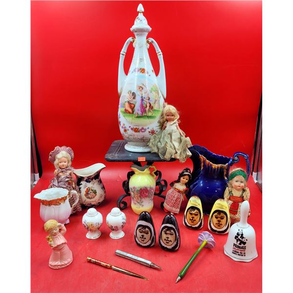 VTG Miscellaneous Lot w/ Salt & Pepper Shakers, Figurines, Pitcher, Porcelain Decanter, & More