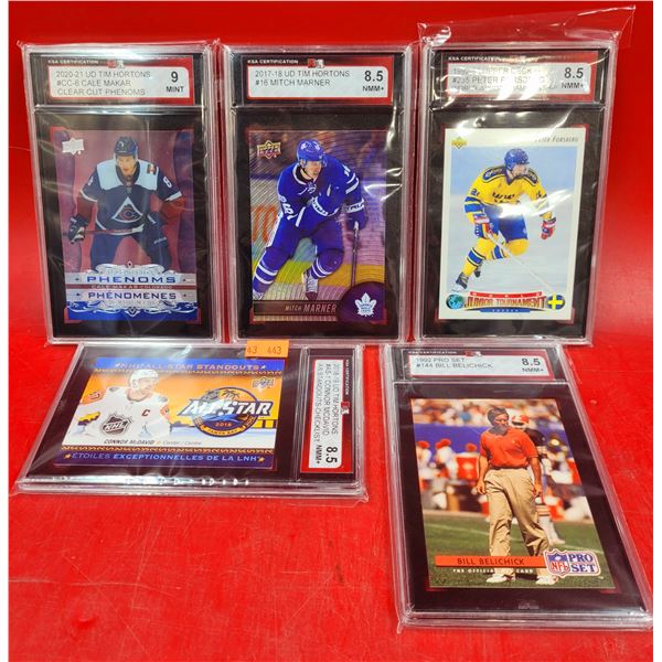KSA Graded Sports Cards w/ Cases (Marner, Makar, Belichick, etc.)