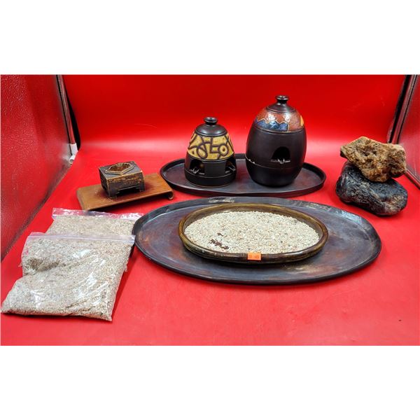 Miscellaneous Lot w/ Stamped/Signed Pottery Ashtrays, Stones, Platters, & More